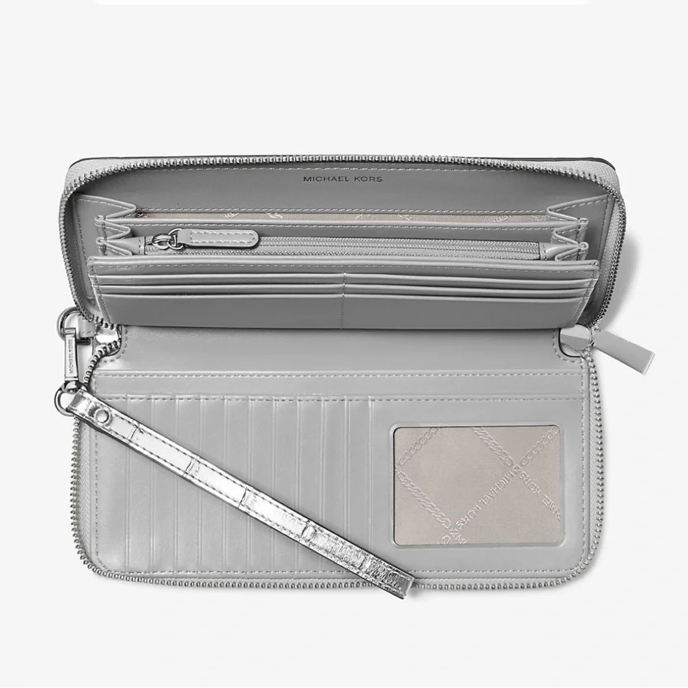 Michael Kors JtSet Travel Metallic Crocodile Embossed Leather Continental Wallet